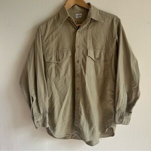 Rare Vintage 50s Hanover "Wilenized" Khaki Canvas Work Shirt - L